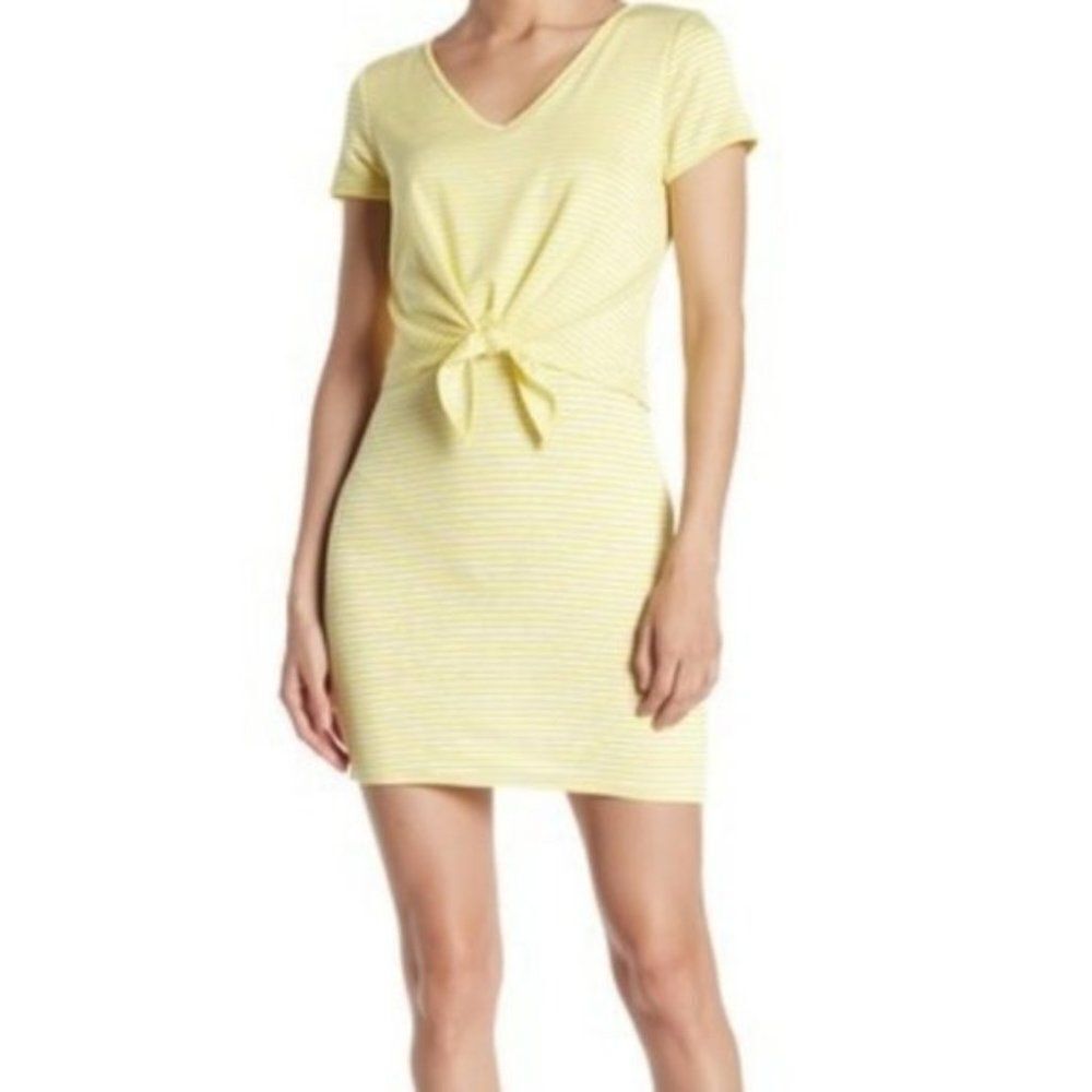 The Vanity Room Yellow Stried Knot V Neck short sleeve Dress size L